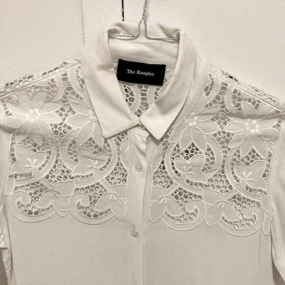 The Kooples Woman’s Long Sleeve White Blouse Floral Lace Front & Back Yoke. - Picture 4 of 10